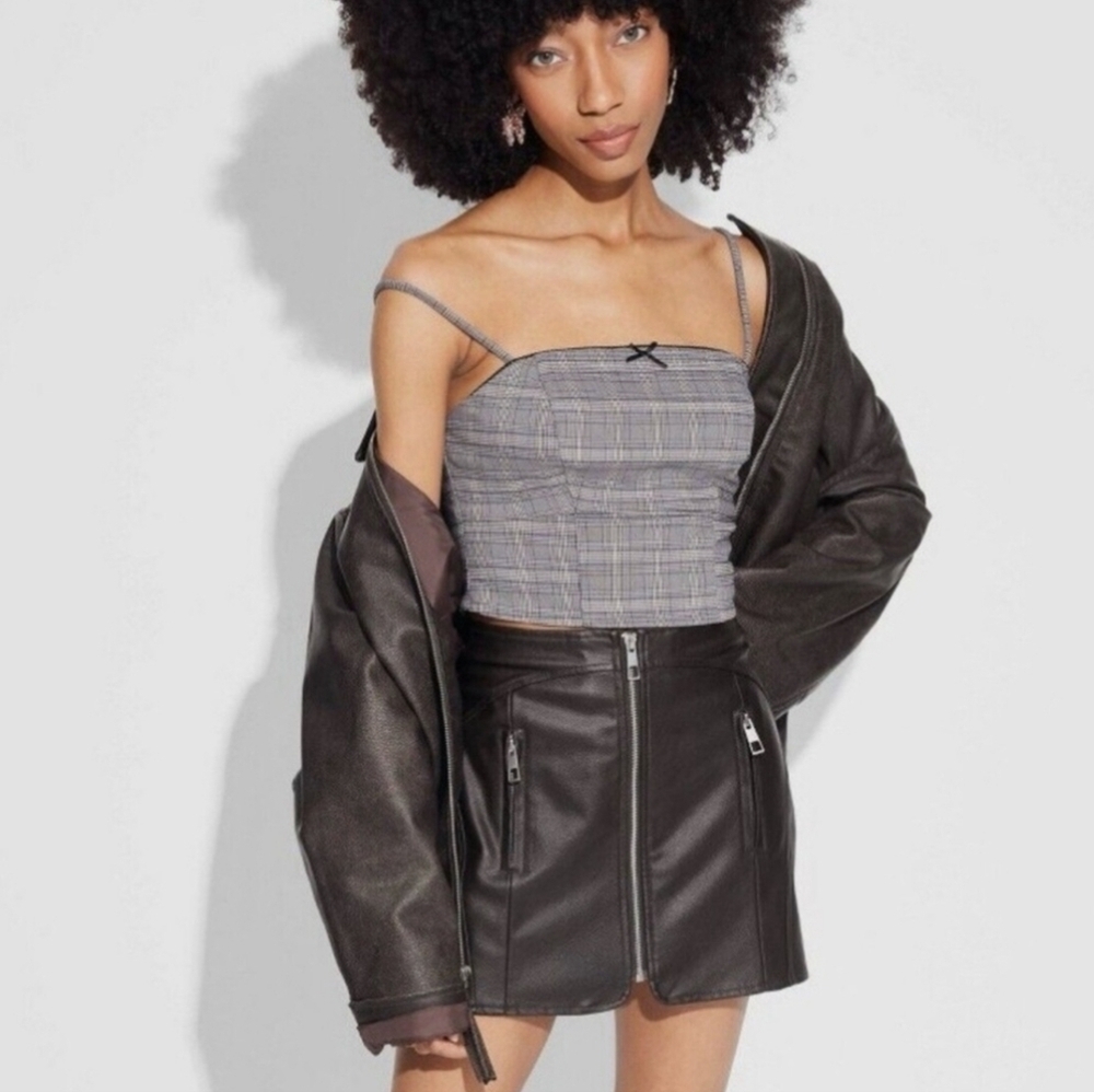 Women's Faux Leather Mini Wrap Skirt - Wild Fable Brown L